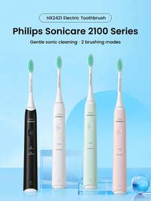 PHILIPS Sonicare HX2421 2100 系列成人充電式聲波電動牙刷，清潔與敏感模式，每分鐘 30,000 次震動，智能計時器，USB 充電底座，14 天電池續航 - 彩色 - 查看 4