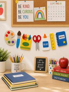 1pc-Back To School Art Garland Banner, Paint Palette Brush Crayon Scissors Glue Bottle Ruler Sketchbook Cutout Hanging Sign, Foldable Lightweight Wall Decor For Art Classroom Library Study Office First Day School Indoor Party Wall Decoration - J - View 11