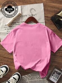 [Cotton T-Shirt]Tween Girl One-Piece Printed Pullover Short-Sleeve T-Shirt, Suitable For Students And Young Children, Summer Outfit Tops For Kids - Hot Pink - View 4