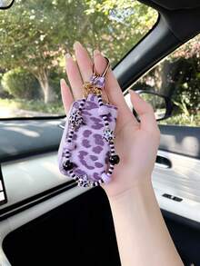 Keychain + Key Pouch Set Creative PU Leather Leopard Print Car Key Pouch New Storage Key Pouch, Universal Car Key Pouch Suitable For Fiat, Audi, Multiple Key Protective Covers, Small Car Lock Remote Control Protective Shell. - A - View 12