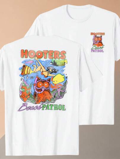Pure Cotton Men T Shirt  Beach Patrol Owl Underwater Graphic Tee Vintage Summer Casual Short Sleeve Top Funny Gift