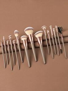 ronshadow 15pcs Multi-Function Makeup Brush Set, Soft Nylon Bristles, Base, Contour, Eye, Brow Brushes, Even Powder Pickup, Smooth Application, Suitable For Daily Use, Travel Makeup, Gift - Multicolor - View 6