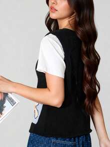 Women's Autumn Simple Casual Knit Vest Vacation Black - Black - View 2
