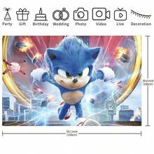 Authorized 1PC Healing Adventure Sonic Theme Birthday Party Decoration Backdrop (82.7x59.1/59.1x39.4/39.4x29.5 Inch), Suitable For Boys Girls Birthday Party Background, Children Newborn Cake Table Party Wall Decoration Banner, Outdoor Indoor Photography Photo Backdrop Props - Multicolor - View 17