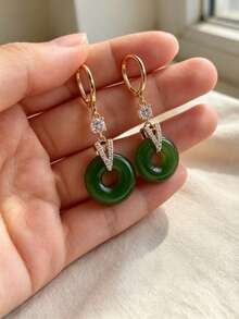 1 Pair Of Fashionable, Personalized And Elegant Earrings Suitable For Women's Daily Commuting ﻿ - Green - View 3