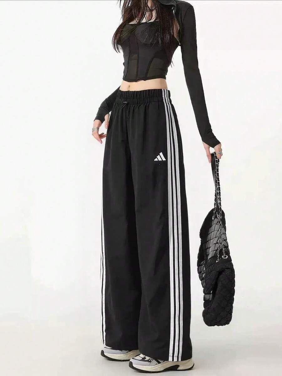 Adidas New Summer W 3S WV PT Women's Casual Loose Wide-Leg Breathable Sports Pants - Black and White - View 1