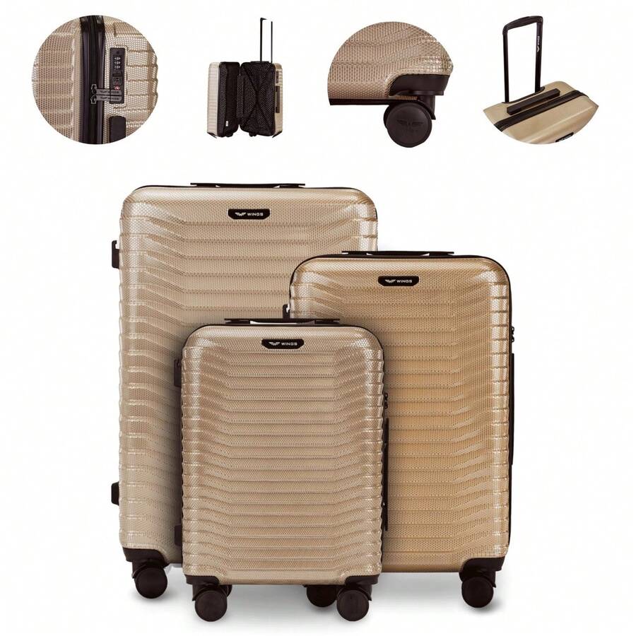 W WINGS PC 100% Polycarbonate | Hard Shell Case | Travel Suitcase 20", 24", 28" Or Luggage Set | TSA Lock, Telescopic Handle, 360° 4 Spinner Wheels CHAMPAGNE - Champagne - View 1