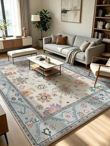 1pc Light Blue Vintage Living Room Rug, Suitable For Kitchen, Dining Room, Bedroom, Room Holiday Decoration, Indoor/Outdoor, Office, Lobby, Anti-Slip Doormat, Bathroom Rug, Hallway, Study Gaming Area Rug - Baby Blue - View 5