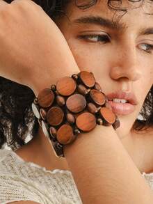 Nocturel Brazalete de color al azar de madera - Café integral - Ver 7