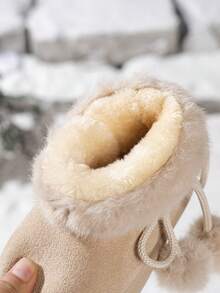1 Pair Girls' Plush Lace Snow Boots, Non-Slip Thick Sole Children's Winter Warm Boots - Apricot - View 6