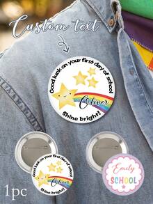 1pc Customized Personalized Round Badge With Rainbow Star Pattern, Can Print Custom Name, Suitable For First Day Of School, Brooch For School Return, Photo Prop, Back To School Outfit Accessory, Classroom Reward Decoration, Backpack, Jacket, Bag Decorative Badge, Birthday Gift, School Supplies, Back To School Gift - Multicolor - View 7
