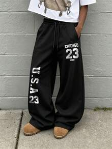 SU ER Men's Summer Casual Loose Drawstring Elastic Waist Wide Leg Long Pants With Drape - Black - View 2