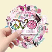 62pcs Pink Pickleball Theme Stickers, Vinyl Material, Cartoon Decorative Stickers, Suitable For Scrapbooking, Sealing, Envelopes, Guitars, Musical Instruments, Halloween, Christmas, Teen Party Supplies, Rewards And Inspirational Decoration - 62pcs-multicolor - View 4