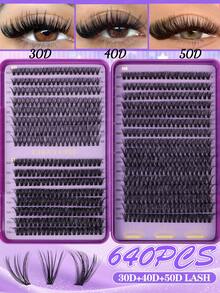 640/480/200 pièces Faux cils individuels segmentés D-Curl en livre, utilisation maison DIY, facile à appliquer, volumineux et adapté aux débutants, tenue longue durée, épais et portables, mélange de faux cils naturels doux, design classique en faisceaux croisés - D - Voir 19