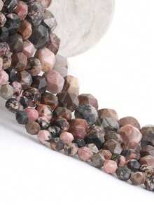 1 Fio de Contas Espaçadoras Soltas de Pedra Natural Facetada Rodocrosita e Jaspe para Fabricação de Joias DIY, Brincos, Pulseiras, Pingentes e Acessórios, 6/8/10mm - Multicolorido - Visão 1