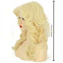 1pcs 70s Light Gold Split Long Wig With Big Waves, Fluffy Outward Long Curly Hair Design, Women's Photo Party Atmosphere, Full Top Hair Set - Gold - View 4