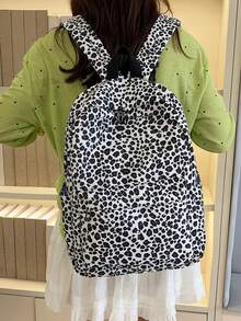 女款豹紋尼龍休閒日用背包 可調節肩帶 拉鍊開合 適合青少年女孩的上學旅行背包 - 白色 - 查看 5