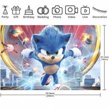 Authorized 1PC Healing Adventure Sonic Theme Birthday Party Decoration Backdrop (82.7x59.1/59.1x39.4/39.4x29.5 Inch), Suitable For Boys Girls Birthday Party Background, Children Newborn Cake Table Party Wall Decoration Banner, Outdoor Indoor Photography Photo Backdrop Props - Multicolor - View 9