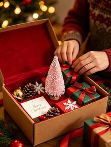 6pcs/1pc Mini Bottle Brush Christmas Tree With Wooden Base, Christmas Decoration, Artificial Plastic Mini Tree Handmade Ornament, Winter Snowy Christmas Table Party Decor (Pink) - Pink - View 3