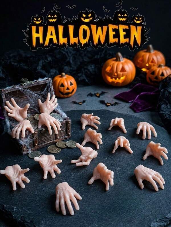 8/15/24/36pcs Halloween Horror Mini Plastic Hands - Realistic White Faux Limbs For Halloween, Birthday Party Decorations, Role-Playing Games & Themed Accessories, Halloween Decorations