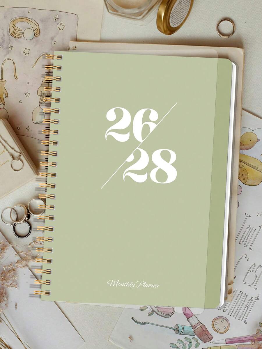 2026-2028 週計畫與月計畫本，極簡風螺旋裝訂行程管理筆記本，1月至12月，返校用品，返校必需品，學生筆記本，教師禮物，辦公用品桌面配件，教師用品，教室必備 - A5 - 查看 1