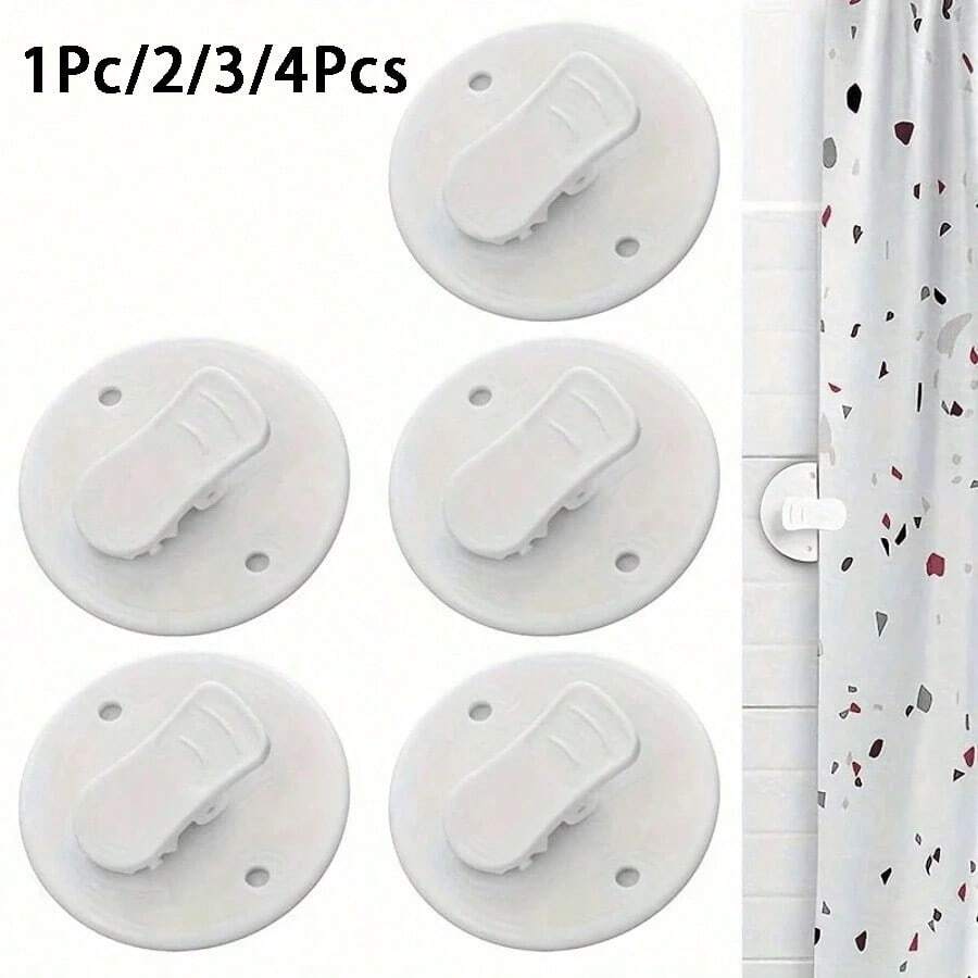 1/2/4pcs Plastic Shower Curtain Clips, Bathroom Windproof & Splash-Proof Curtain Rail, Home Style Weighted Suction Cup Curtain Fixing Clips, Shower Curtain Fabric, Curtain Weight Clips - Multicolor - View 1