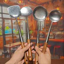 1/4pcs Titanium Chinese Style Cookware Set, Includes Wok, Spatula, Soup Ladle, Skimmer, Suitable For Home, Restaurant, Party And Baking Kitchen Utensils, Christmas Holiday Gift - Multicolor - View 15