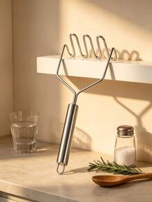 3pcs/1pc Stainless Steel Potato Masher, Manual Food Puree Tool, Sweet Potato Masher, Garlic Press, Manual Squeezer, Potato Masher, Kitchen Tool, Wavy Pattern, Kitchen Gadget, Used For Mashing Potatoes, Vegetables And Fruits, Durable Multi-Functional Squeezer, Kitchen Supplies, Cutter, Food, Salad, Decoration, Storage, Party, Birthday, Christmas, Halloween - Silver - View 8