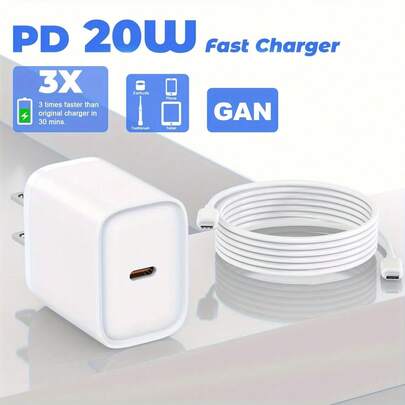 Compatible con IPhone 17/16/15 Juego de Cargador PD 20W Adaptador de Carga Rápida + Cable de Datos Tipo C-C de Carga Rápida de 3.3ft/100cm Compatible con IPhone 17 Pro Max/17 Pro/17 Plus/17/16/15/ S25/S24/S23/S22/S21 Serie Adaptador de Carga Eficiente