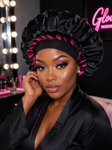CONFLASS Bohemian Style Ruffle Double Layer Satin Sleep Bonnet, Soft Luxurious Reversible Silk Satin Hair Cap, Elastic Curly Hair Nighttime Hair Protection Cap - Multicolor - View 7