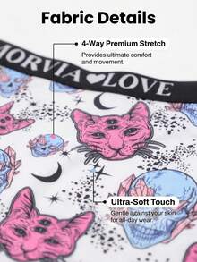 Dircho 1pc Women's Witchcraft Style Three-Eye Cat Skull All-Over Print Snug Fit Bikini Panties, Elastic Letter Waistband, Comfortable Non-Binding - Multicolor - View 3