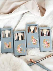 Portable Makeup Brush Set With Mirror And Soft Bristles, Floral Letter A-Y Pattern, Boxed Makeup Brush Set, Multi-Function Makeup Brush Set With Mirror And Makeup Box, Mini Multi-Function Makeup Brush, Foundation Brush, Eyeshadow Brush, Beginner Makeup Tools, Mixed Brush Makeup Storage Rack, Makeup Brush Set, Convenient To Carry Girls Gift, Ideal Makeup Tool Set, Portable Travel Supplies, Travel Essentials - Multicolor - View 6