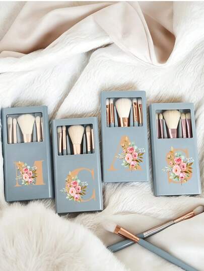 Portable Makeup Brush Set With Mirror And Soft Bristles, Floral Letter A-Y Pattern, Boxed Makeup Brush Set, Multi-Function Makeup Brush Set With Mirror And Makeup Box, Mini Multi-Function Makeup Brush, Foundation Brush, Eyeshadow Brush, Beginner Makeup Tools, Mixed Brush Makeup Storage Rack, Makeup Brush Set, Convenient To Carry Girls Gift, Ideal Makeup Tool Set, Portable Travel Supplies, Travel Essentials