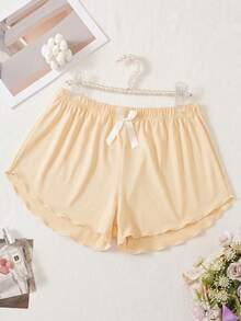 Women's Gray Solid Color Minimalist Short Pajama Pants, Summer Casual Thin Style - Apricot - View 1