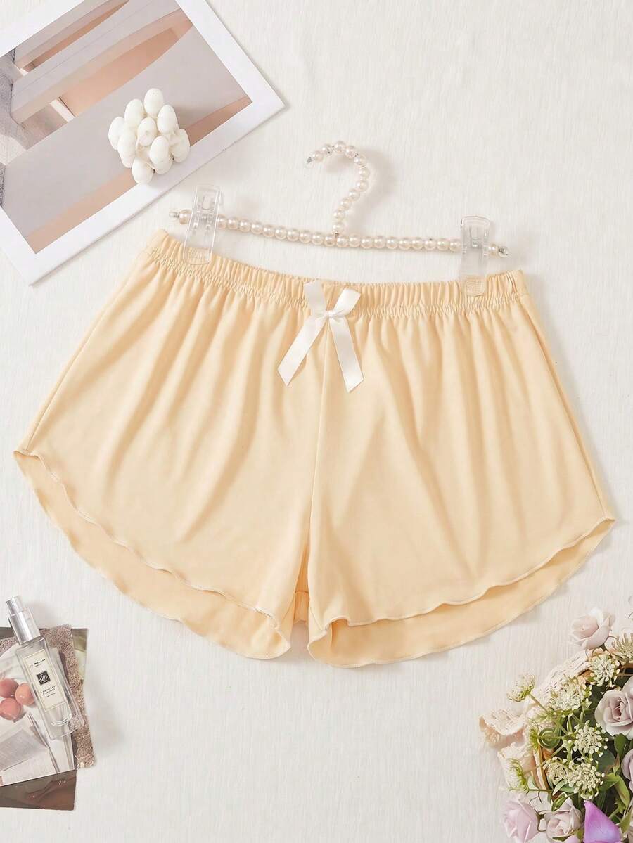 Women's Gray Solid Color Minimalist Short Pajama Pants, Summer Casual Thin Style - Apricot - View 1