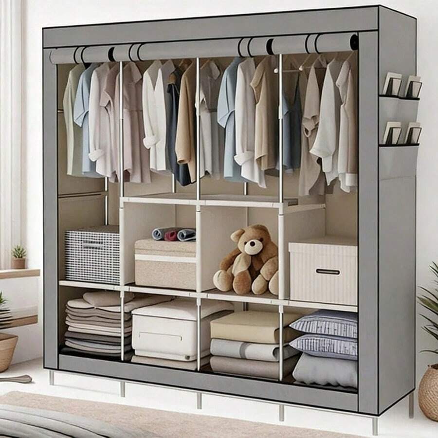 Foldable Wardrobe Closet For Organizing Clothes With Zipper - 165x45x165 灰色 - 查看 1