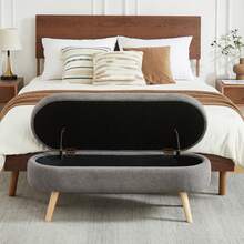 Storage Bench With Storage Space, Beige Color, Ideal For Bedroom Or Hallway - 灰色 - 查看 5