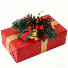 New Christmas Red Fruit, Pine Needle, Bow Accessories Gift Box, Garland, Pine Branches, Bells, Christmas Tree Decoration Pendants JLCE - Christmas Bow - Gold - View 10