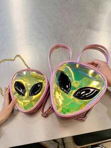 Holographic Alien Design Novelty Bag With Alien Charm, Mini Novelty Bag, PVC Material, Alien Design, Zipper Chain, Transparent Bag, Suitable For Work, Travel, Women's Color-Changing Laser Bag, Back To School Gift, Teacher Gift - Multicolor - View 10