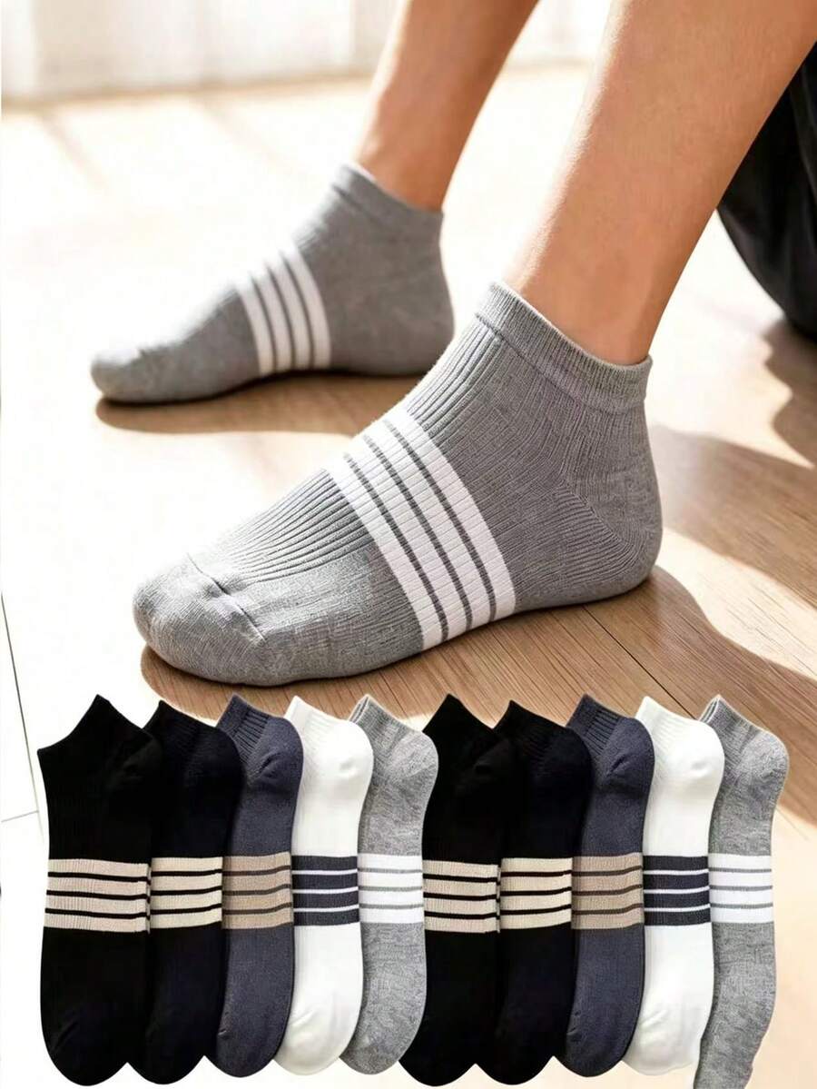 Men's Comfortable New Breathable Short Boat Socks, Summer Sweat-Absorbing Striped Anti-Odor Casual Short Socks - Multicolor - View 1