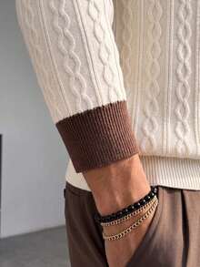 Sweater Rajut Bergaris Lengan Panjang Leher Bulat GRDR Pria - Aprikot - View 4