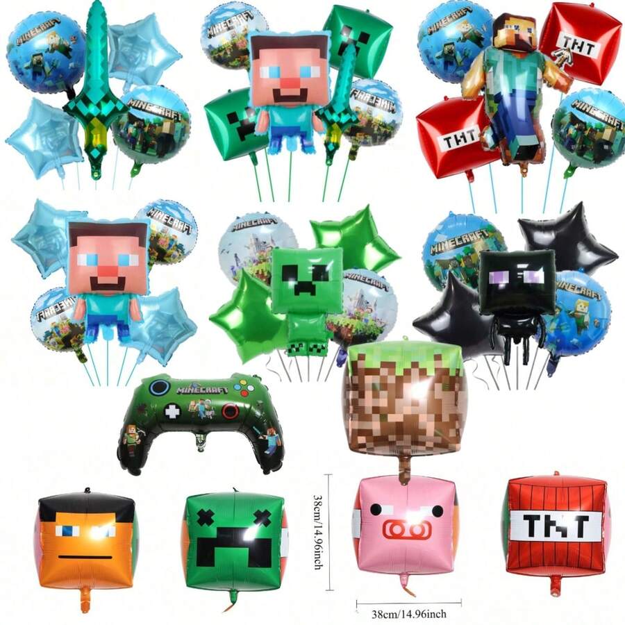 Minecraft Aluminum Foil Balloons Decorations Party Minecraft Steve Pixel Balloon Set - Multicolor - View 1