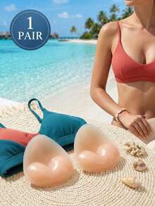 1 Pair Triangle Silicone Breast Pads, Invisible Transparent Thickened Silicone Pads, Seamless Transparent Gel Pads, Suitable For Swimwear And Bikinis - Multicolor - View 1