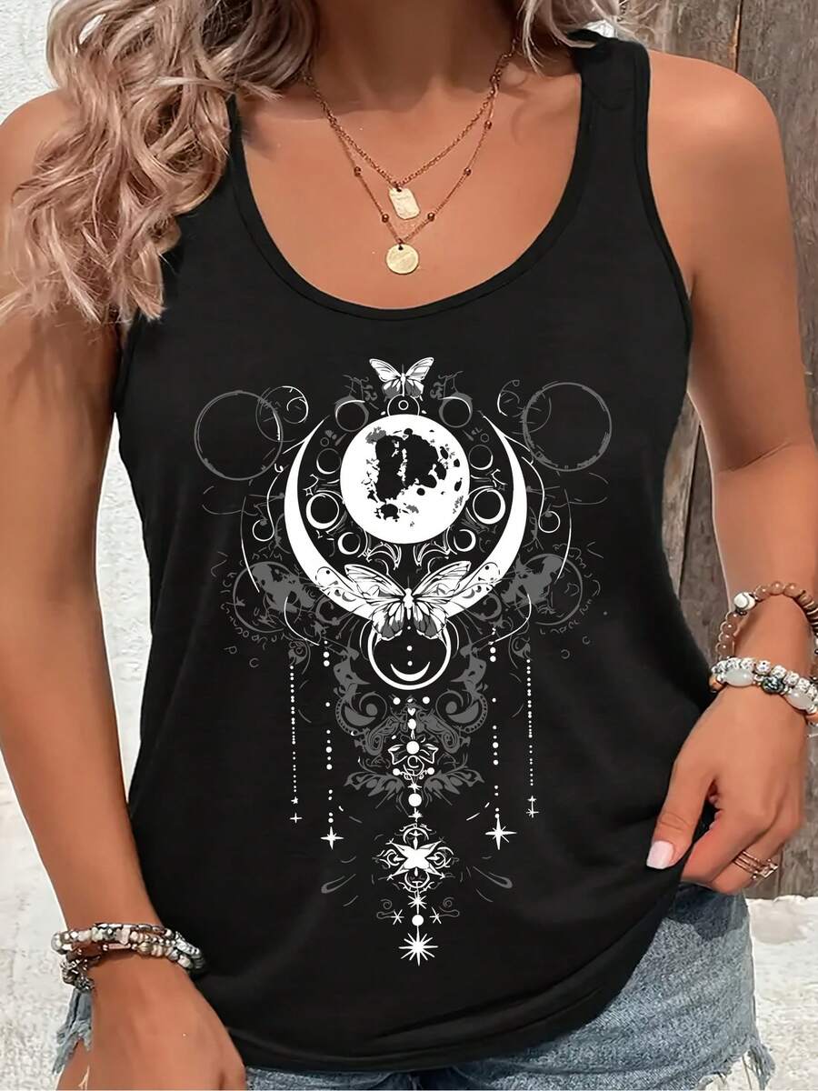 ACTCITY No(Circles)(European Bestseller)(064) # Women's Fashion Tank Top, Printed Design Round-Neck Tank Top, Women's Cool Spring-Summer Tank Top - Black - View 1