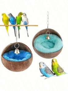 1pc Handmade Bird Nest Garden Decor, Brown Coarse Woven Straw Bird Nest, Suitable For Pet Birds Or Parrots, Natural Small Pet Bird Nesting Pad, Nest, Bed, Anti-Pecking Warm Pad, Suitable For Parrots, Budgies, Long-Tailed Parrots, Canaries, Round Warm - Y - View 5