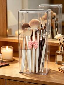 1pc Acrylic Transparent Makeup Brush Holder, Cosmetic Desktop Storage Box - Multicolor - View 6