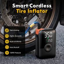 Carsun Tire Lnflator Portable Air Compressor Tire Air Pump, With Colorful Digital Display, Dual-Screen Digital Version, 150PSI Portable Bicycle Pump, With Bright LED Light For Nighttime, Car Accessory - Suitable For Cars, Motorcycles, SUVs, RVs, - Wireless - View 2
