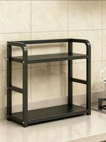 1pc Double Layer Large Capacity Spice Rack, Kitchen Cabinet Organizer, Kitchen Countertop Multi-Functional Storage Rack, Home Storage Rack, Spice Jar Storage Rack With Hook Accessories - Black - View 14