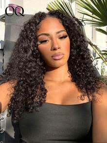 OQ Hair Deep Wave Curly Human Hair Wear And Go Glueless Wig 14-20 Inch 180% Density 4x4 Transparent Lace Natural Black Pre-Cut And Pre-Plucked Hairline Glueless Wig Soft Texture Gifts For Women - S1 - View 4