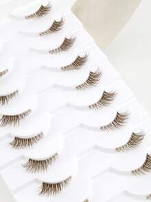 10 Pairs Brown Half-Eye Extended Tail Invisible Band Natural Fit 3D Fluffy Curly Caramel Color Faux Eyelashes Soft Lightweight For Beginners Dating Travel - View 7